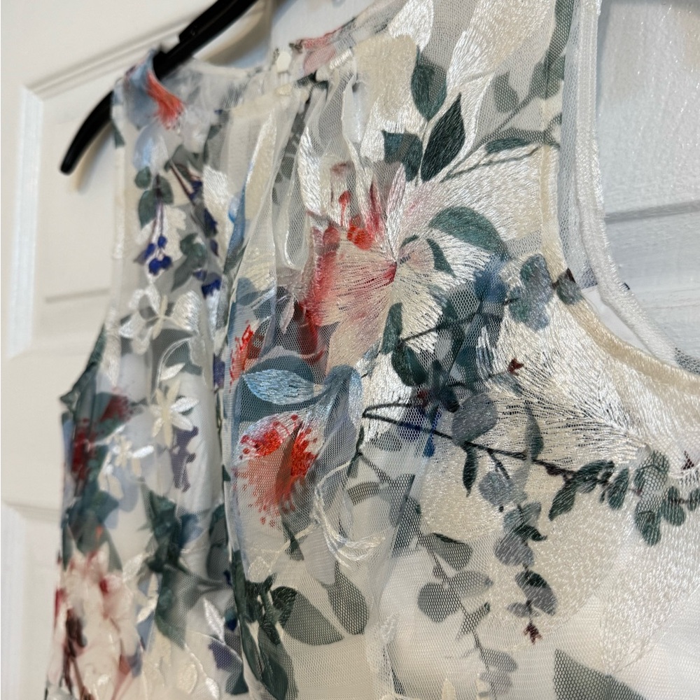 Adrianna Papell Dress - Sheer Floral Overlay Sleeveless Dress Top